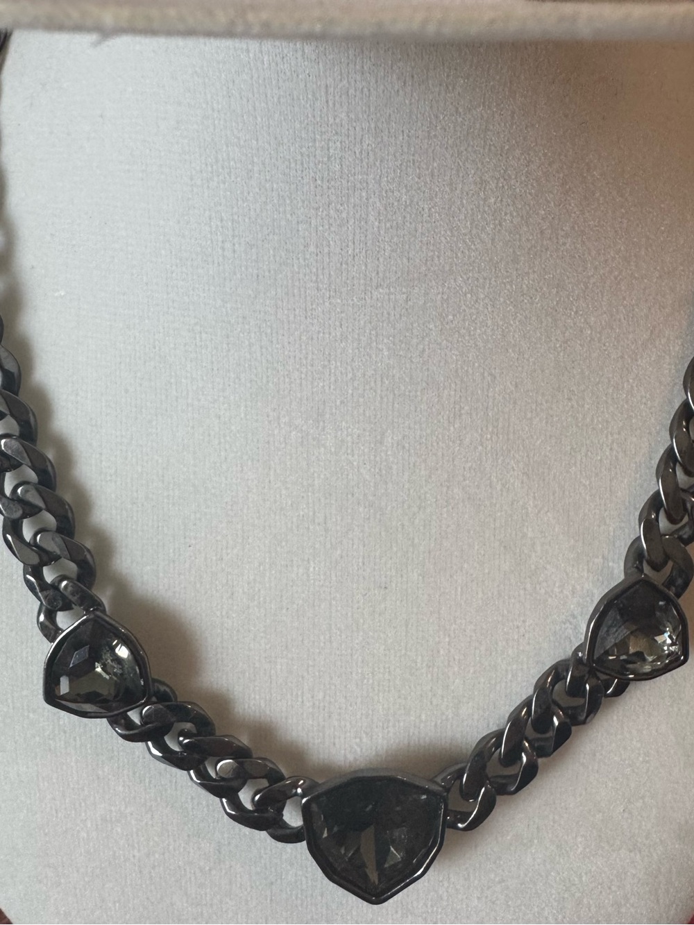 Givenchy Gunmetal Chain Necklace with Dark Gray Stones 16 inches